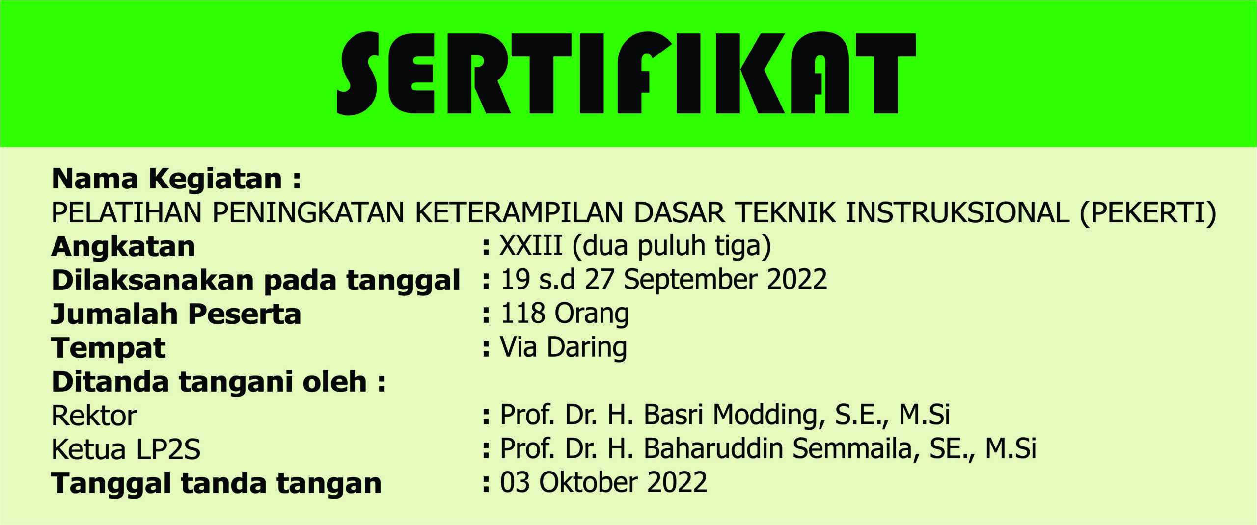 Daftar Peserta Pelatihan Pekerti Angkatan XXIII