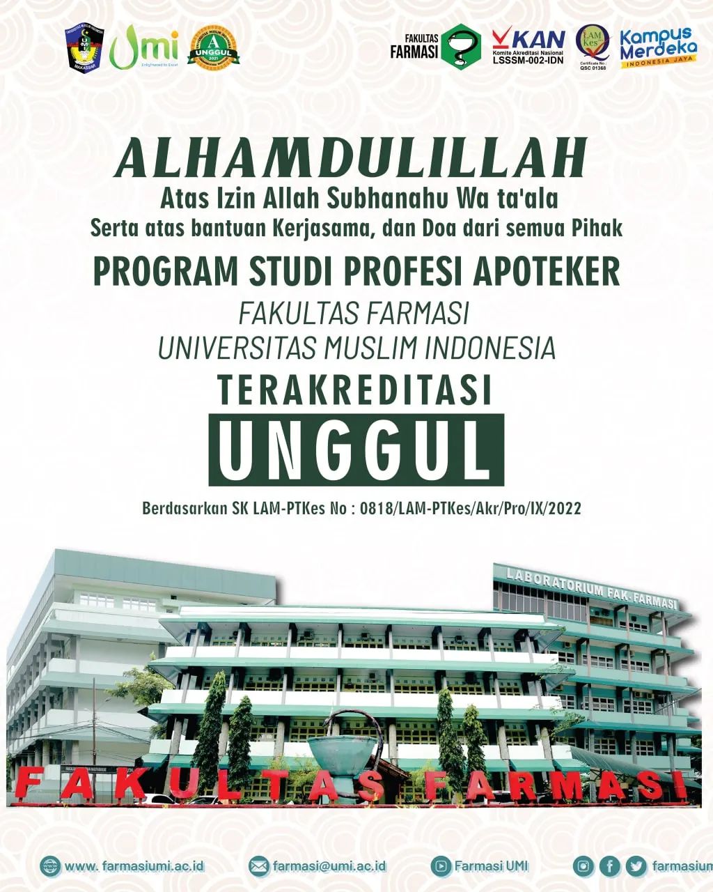 Profesi Apoteker FF-UMI Raih Akreditasi Unggul