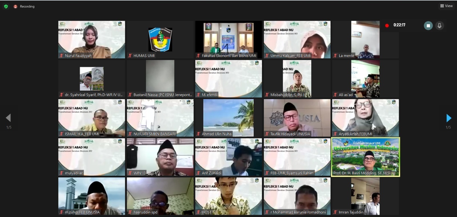 Keynote Speaker Webinar Nasional Refleksi 1 Abad NU, Rektor UMI NU Berperan Penting dan Strategis Dalam Transformasi Gerakan Ekonomi Indonesia