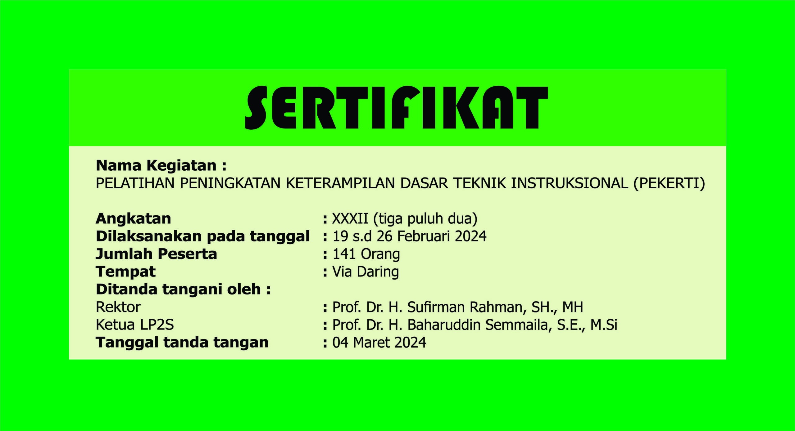 Daftar Peserta Pelatihan Pekerti Angkatan XXXII
