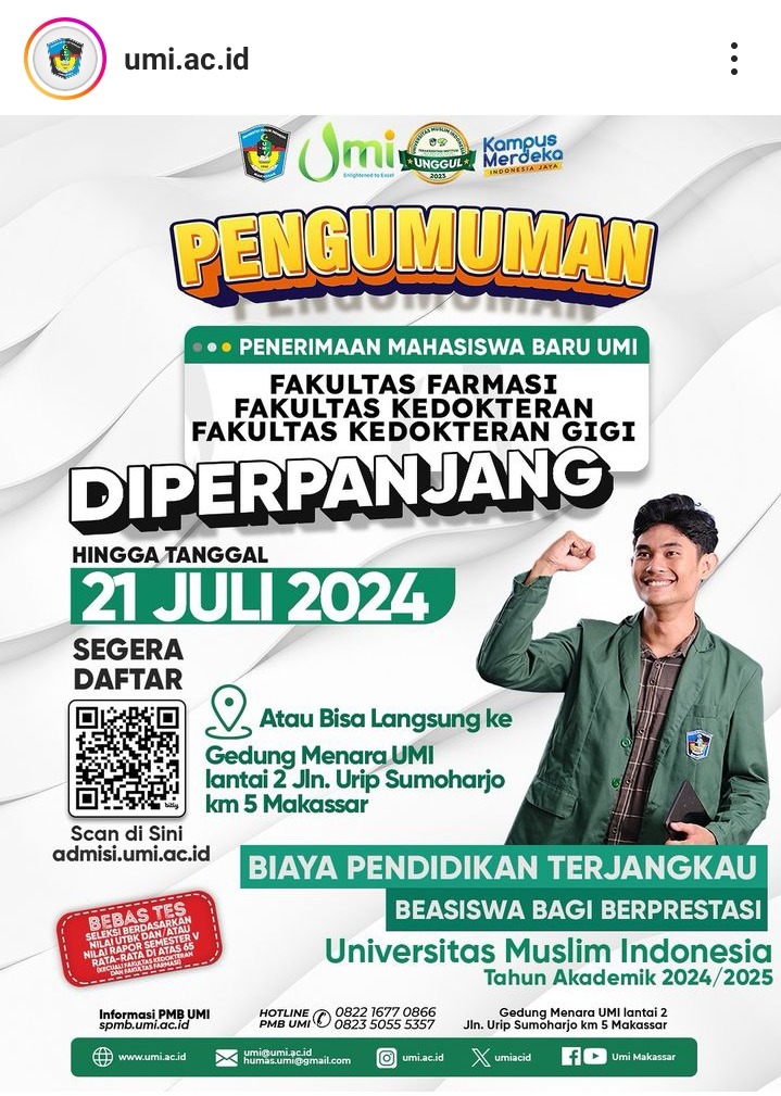 Ini Tahapan Penerimaan Maba Fakultas Farmasi, Fakultas Kedokteran dan Fakultas Kedokteran Gigi UMI