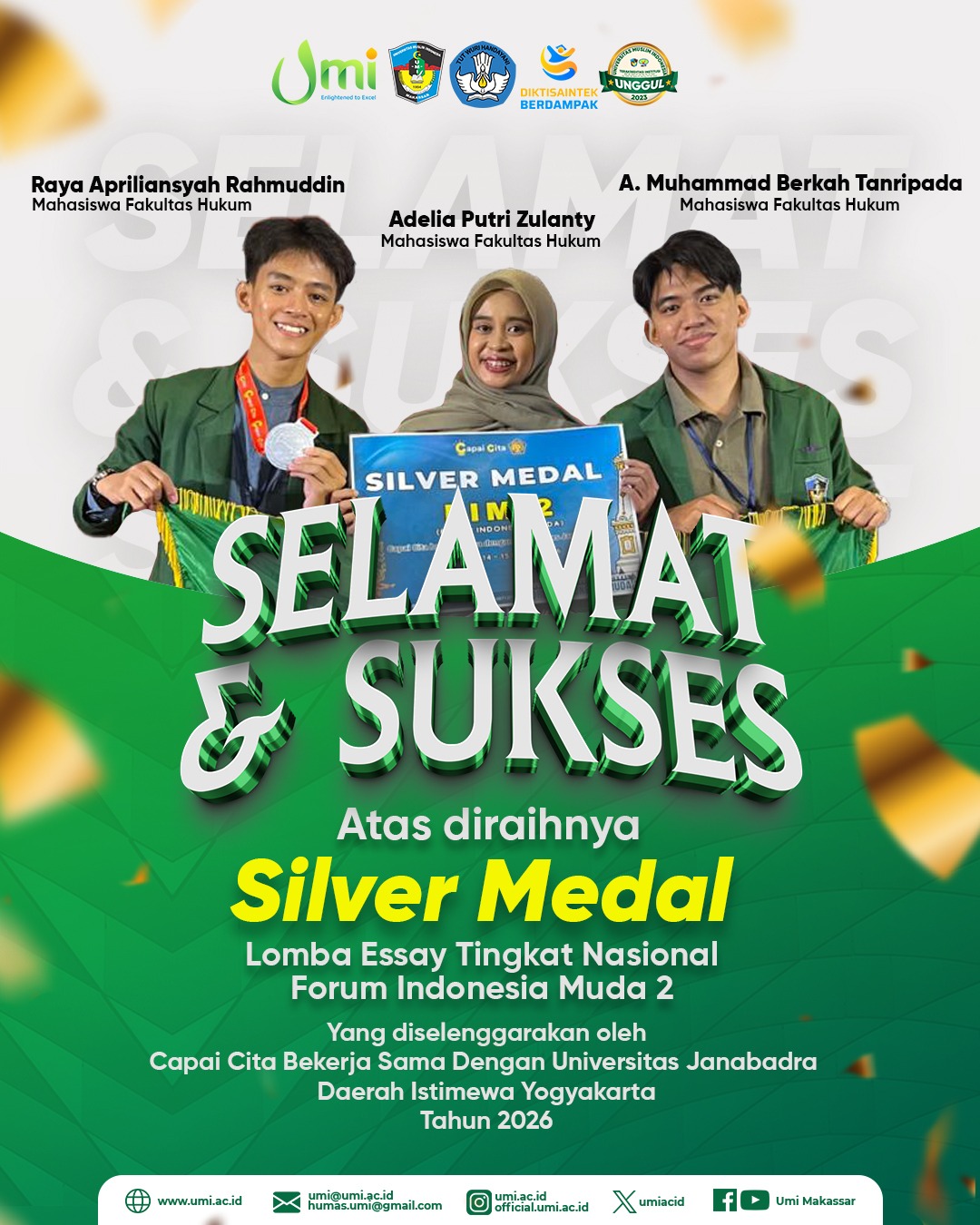 Rektor UMI Apresiasi Silver Medali pada Forum Indonesia Muda 2 di Yogyakarta
