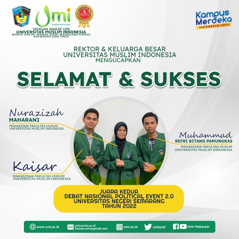Debat Nasional Political Event 2.0, Mahasiswa UMI Raih Juara II