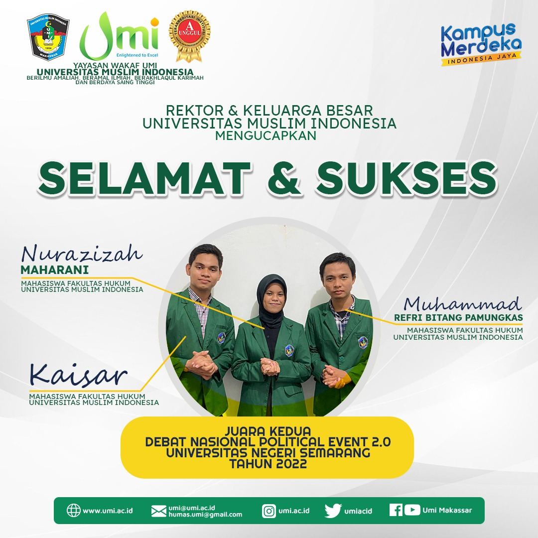 Debat Nasional Political Event 2.0, Mahasiswa UMI Raih Juara II