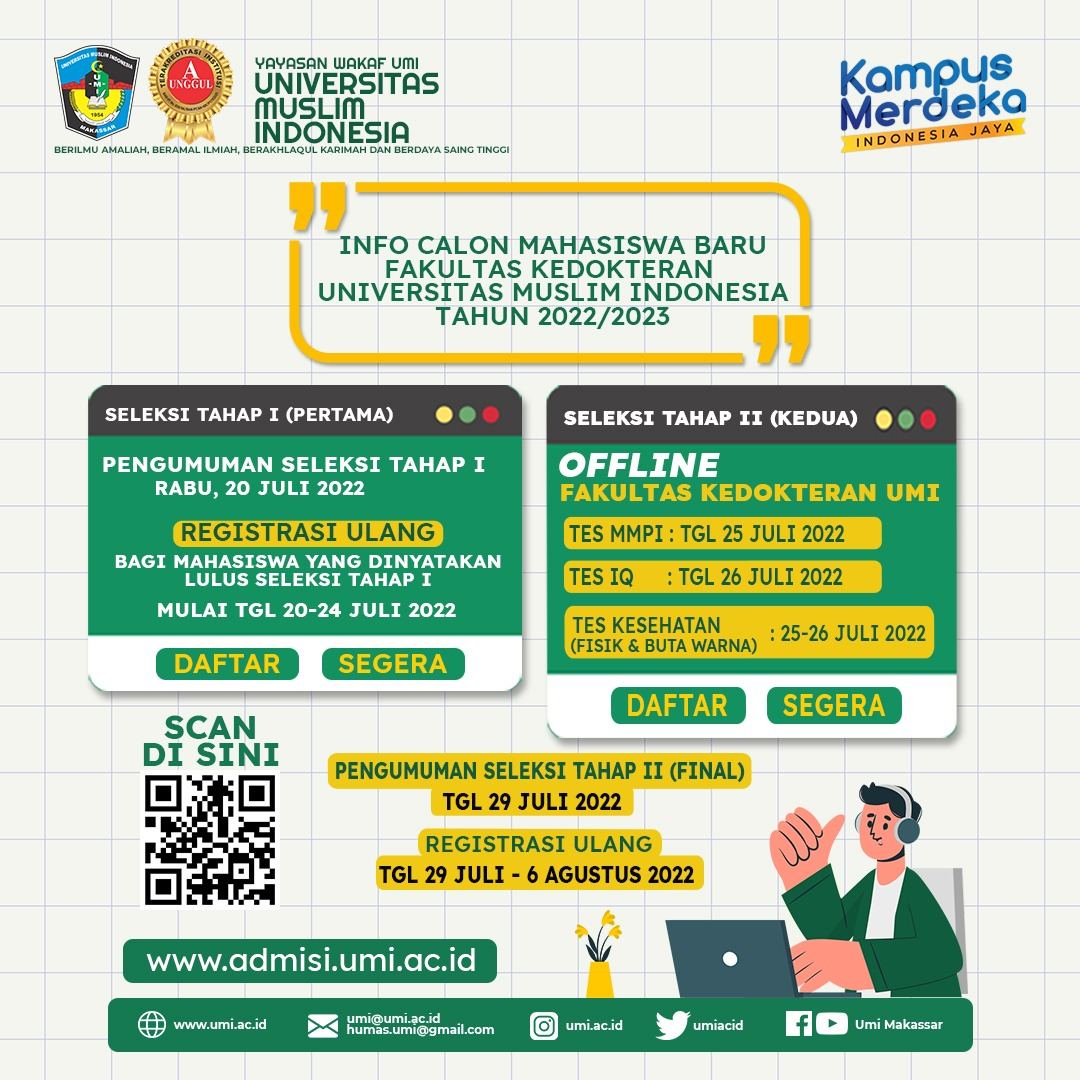 Pengumuman Hasil Seleksi Tahap I Calon Mahasiswa Baru Fakultas Kedokteran UMI TA. 2022/2023