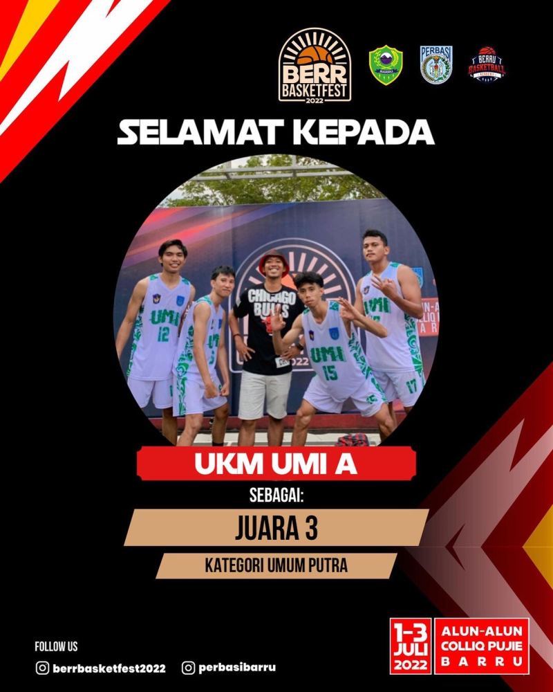 UKM Basket UMI Juara III Berrbasketfest Barru
