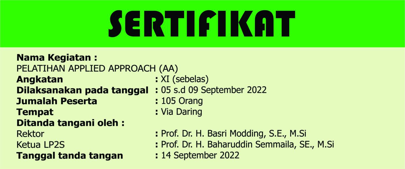 Daftar Peserta Pelatihan Applied Approach (AA) Angkatan XI