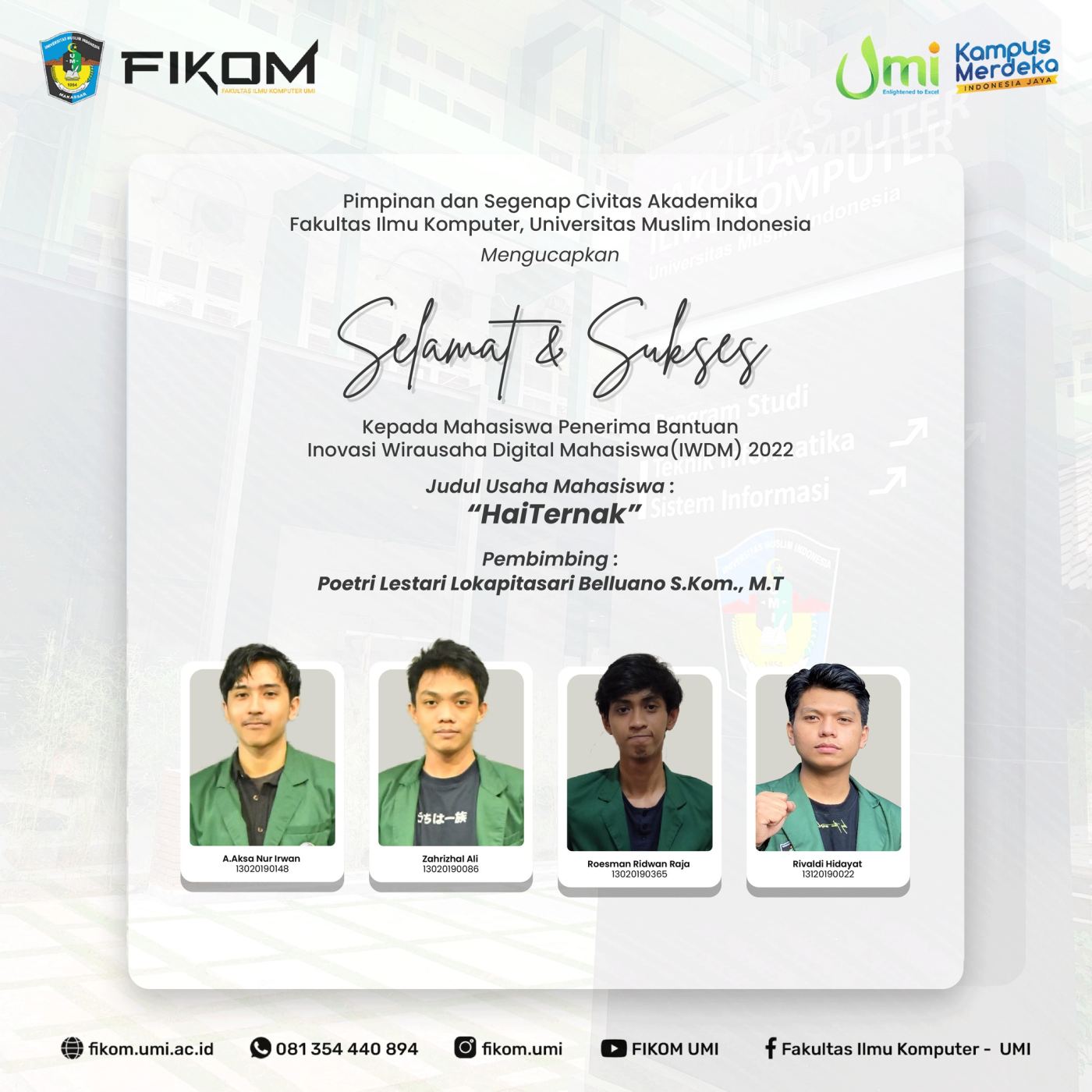 Selamat! Ini Daftar Mahasiswa UMI Lolos Penerima Program P2MW dan IWDM 2022