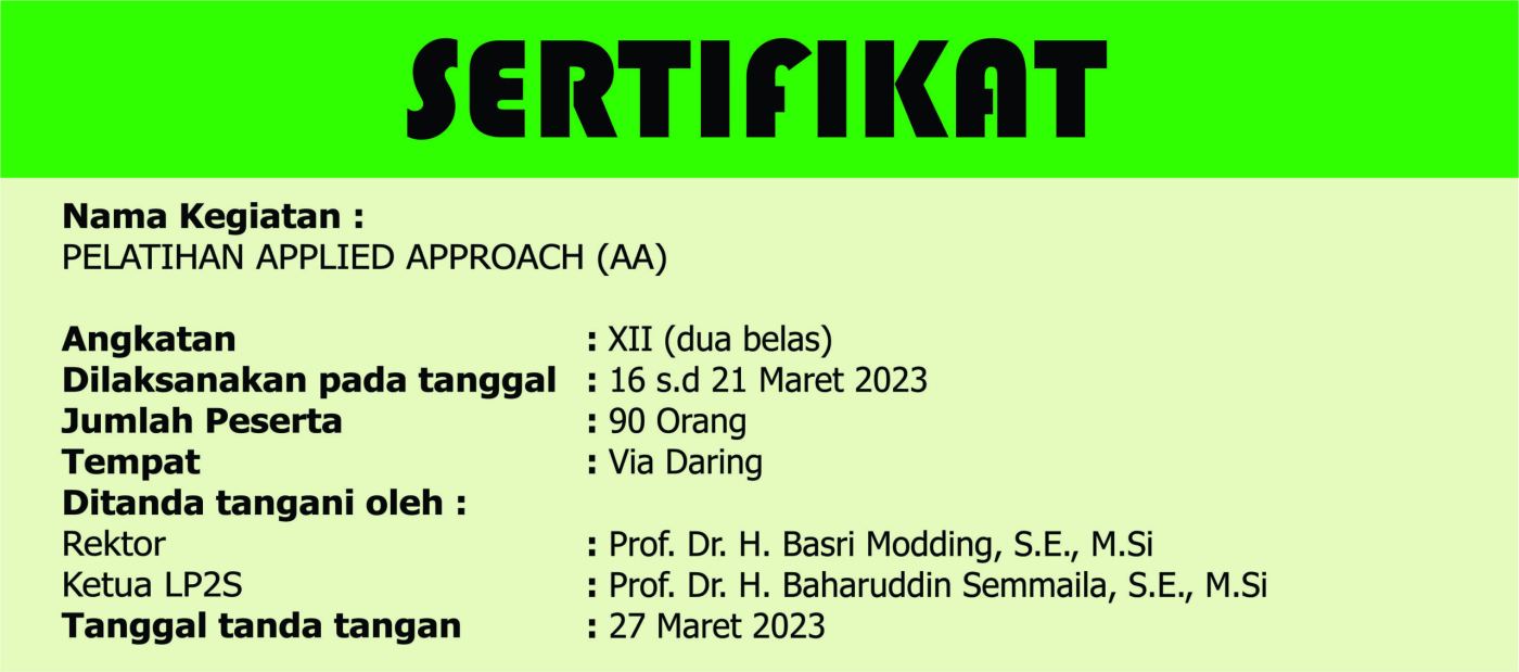 Daftar Peserta Pelatihan Applied Approach (AA) Angkatan XII