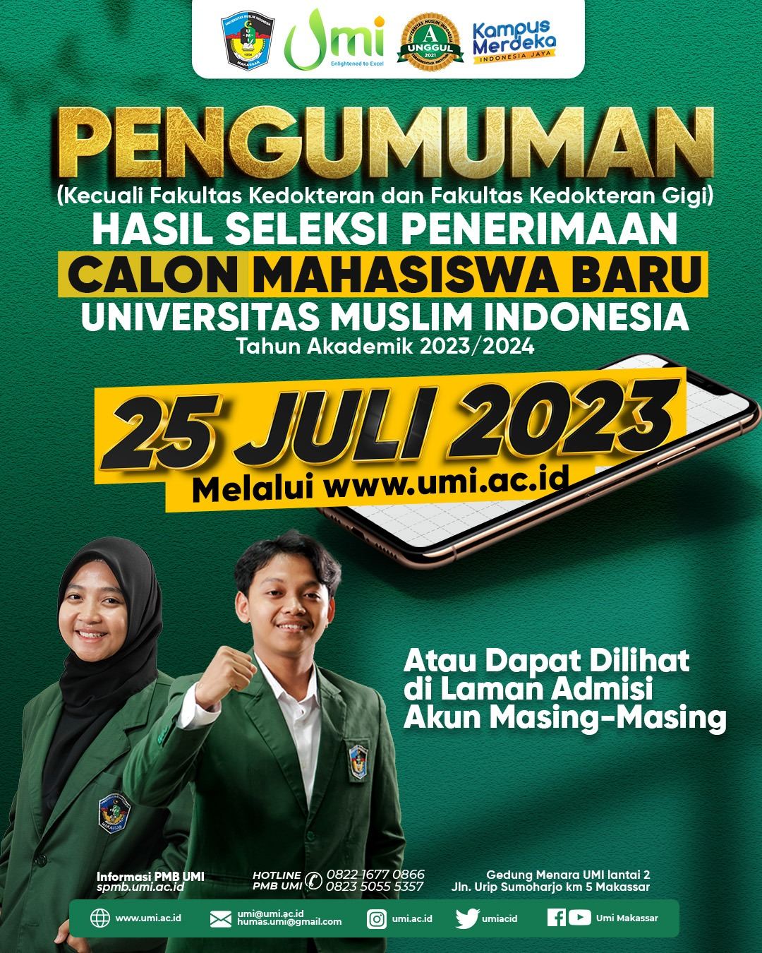 Hasil Seleksi Penerimaan Calon Mahasiswa Baru UMI TA. 2023/2024