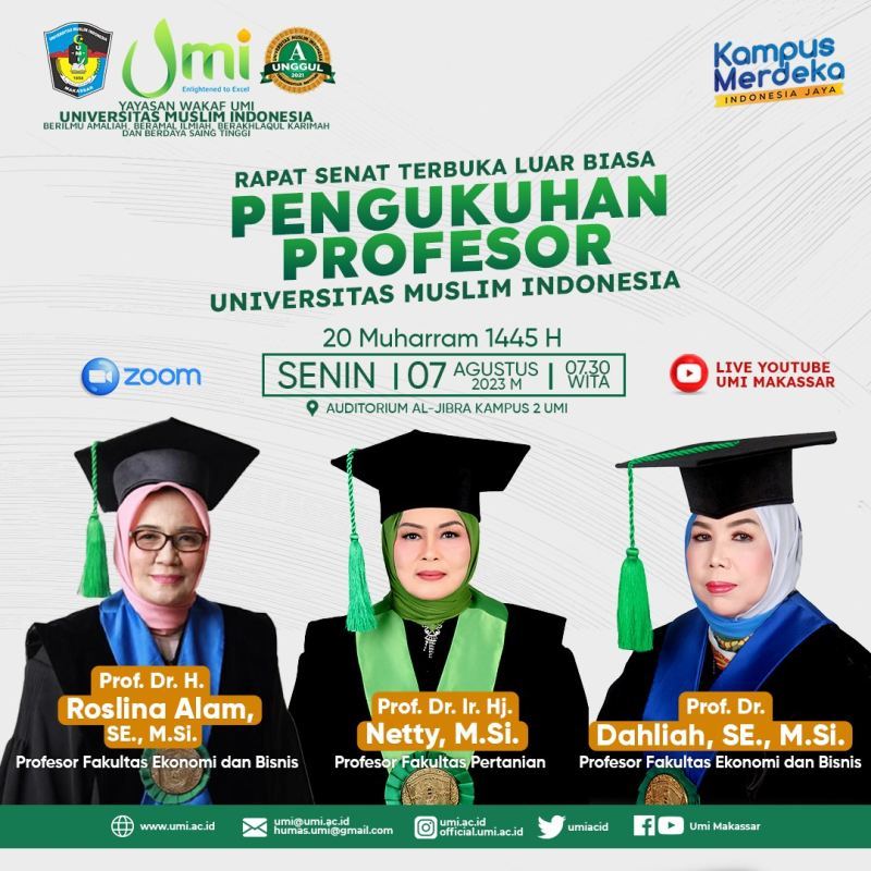 Awal Agustus 2023, UMI Kembali Kukuhkan 3 Profesor Baru