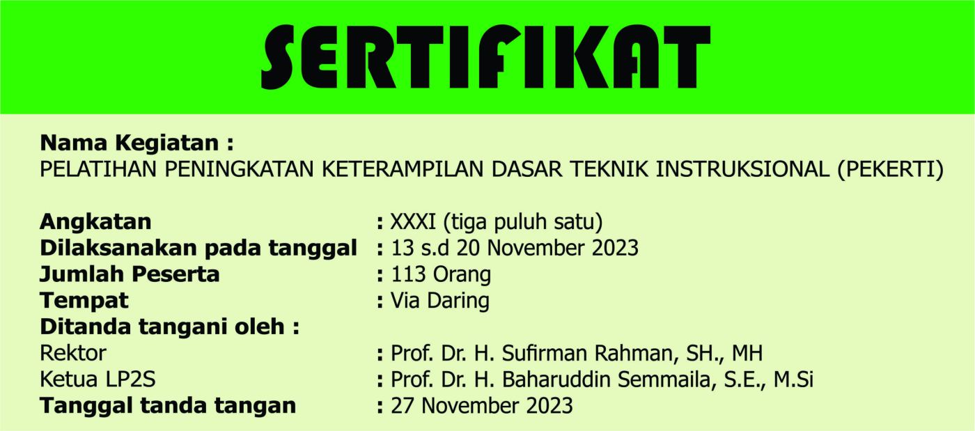 Daftar Peserta Pelatihan Pekerti Angkatan XXXI