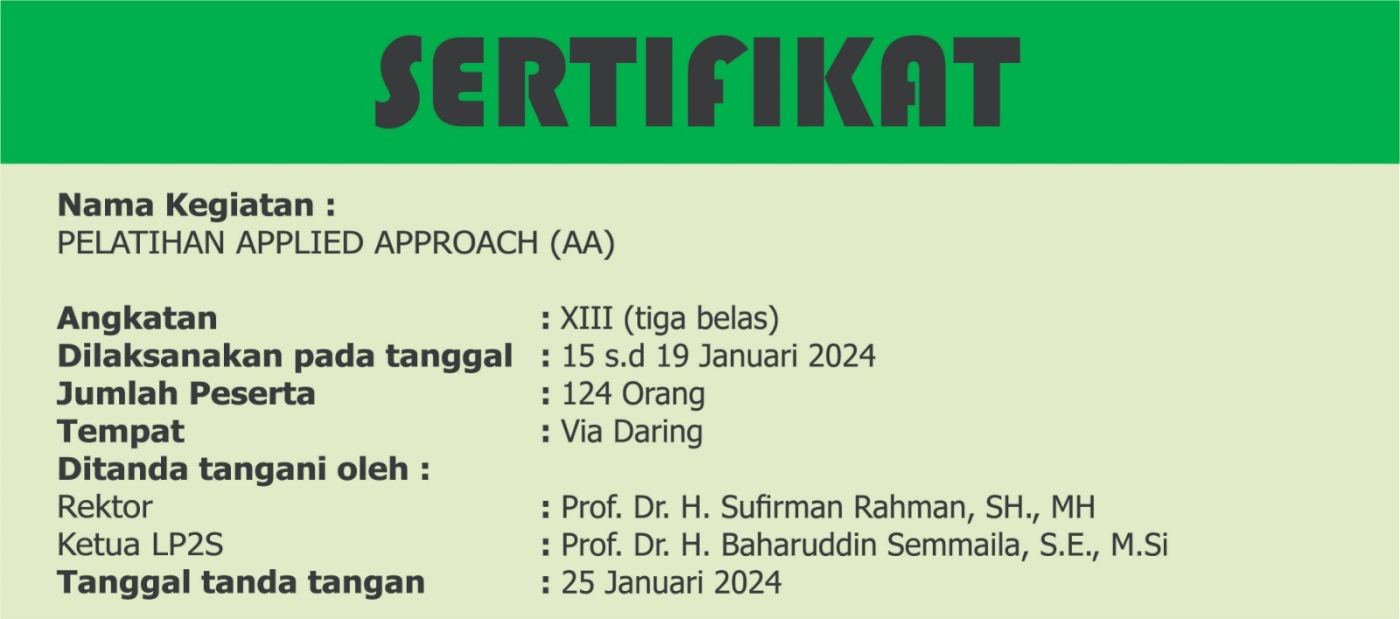 Daftar Peserta Pelatihan Applied Approach (AA) Angkatan XIII