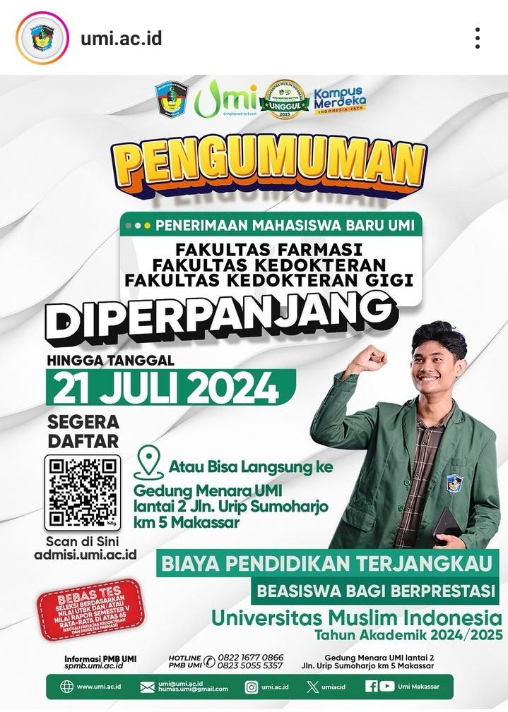 Ini Tahapan Penerimaan Maba Fakultas Farmasi, Fakultas Kedokteran dan Fakultas Kedokteran Gigi UMI
