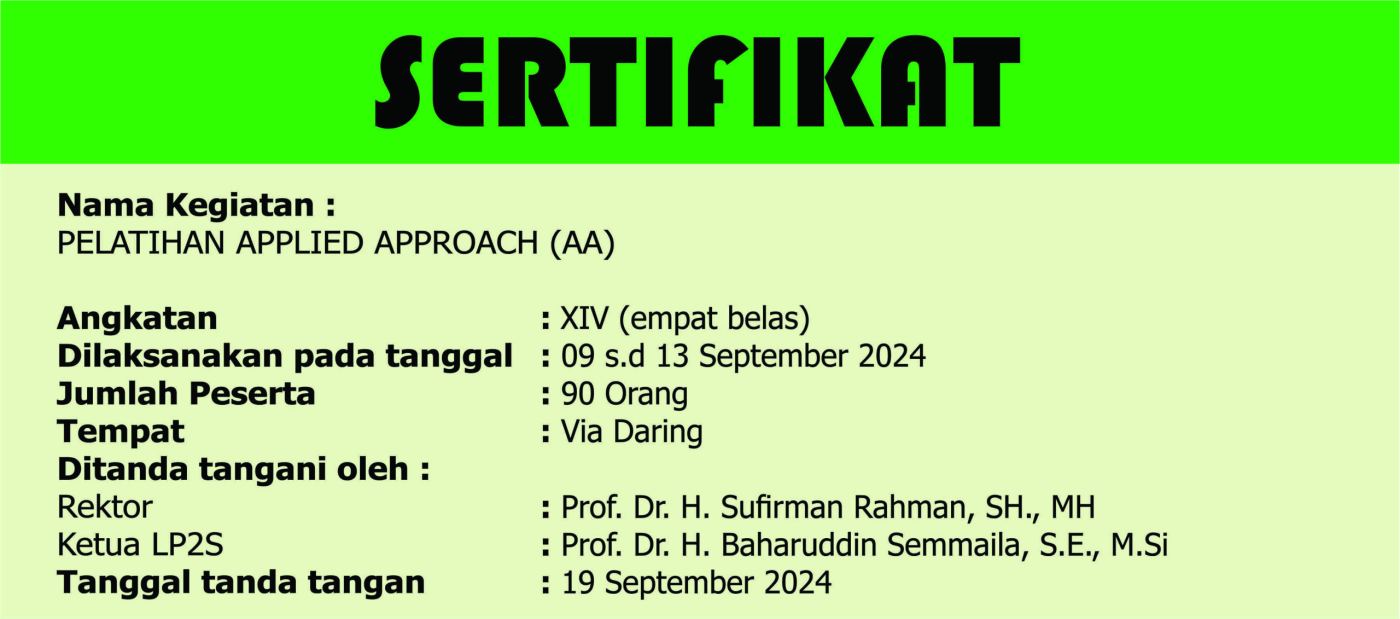 Daftar Peserta Pelatihan Applied Approach (AA) Angkatan XIV