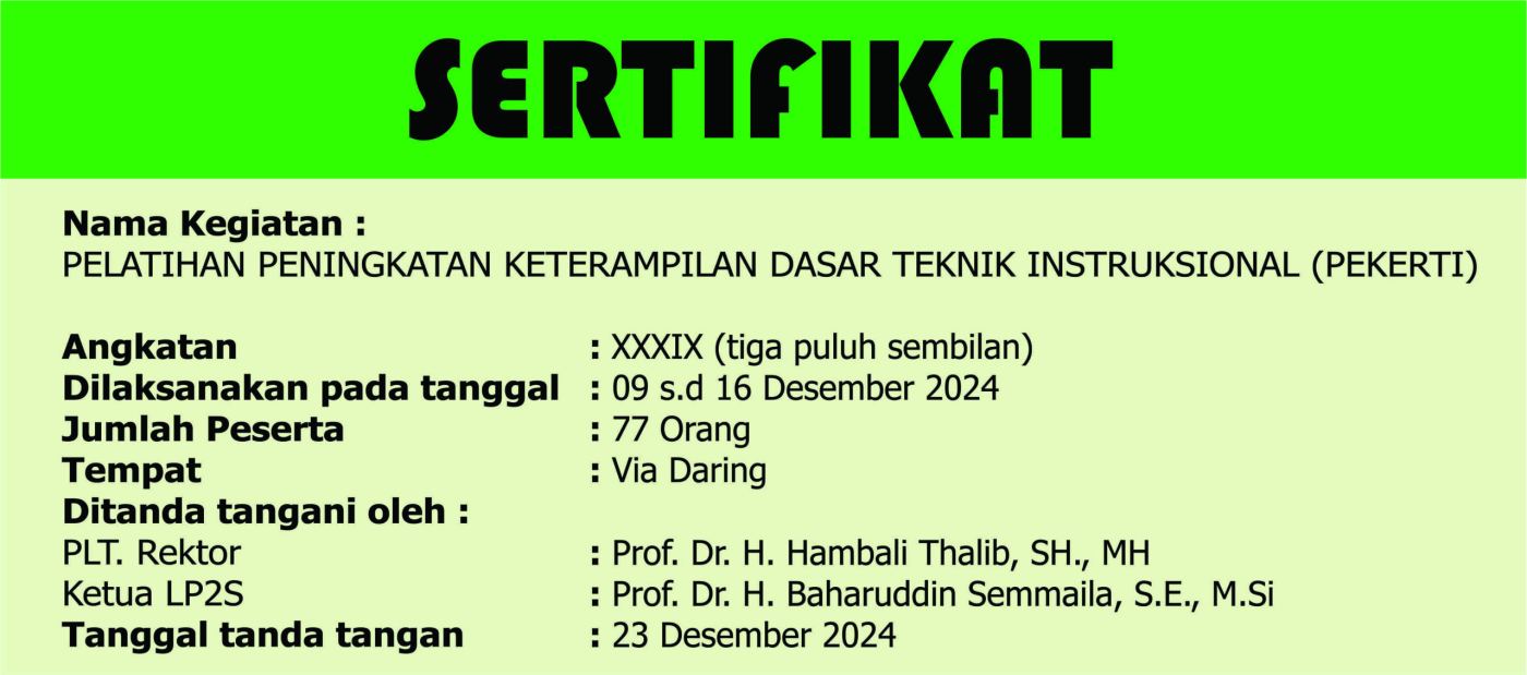 Daftar Peserta Pelatihan Pekerti Angkatan XXXIX