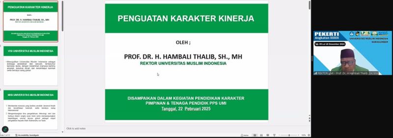 PPs UMI Gelar Pelatihan Pendidikan Karakter, Rektor UMI Pemahaman Komitmen Berdasarkan Visi dan Misi Universitas