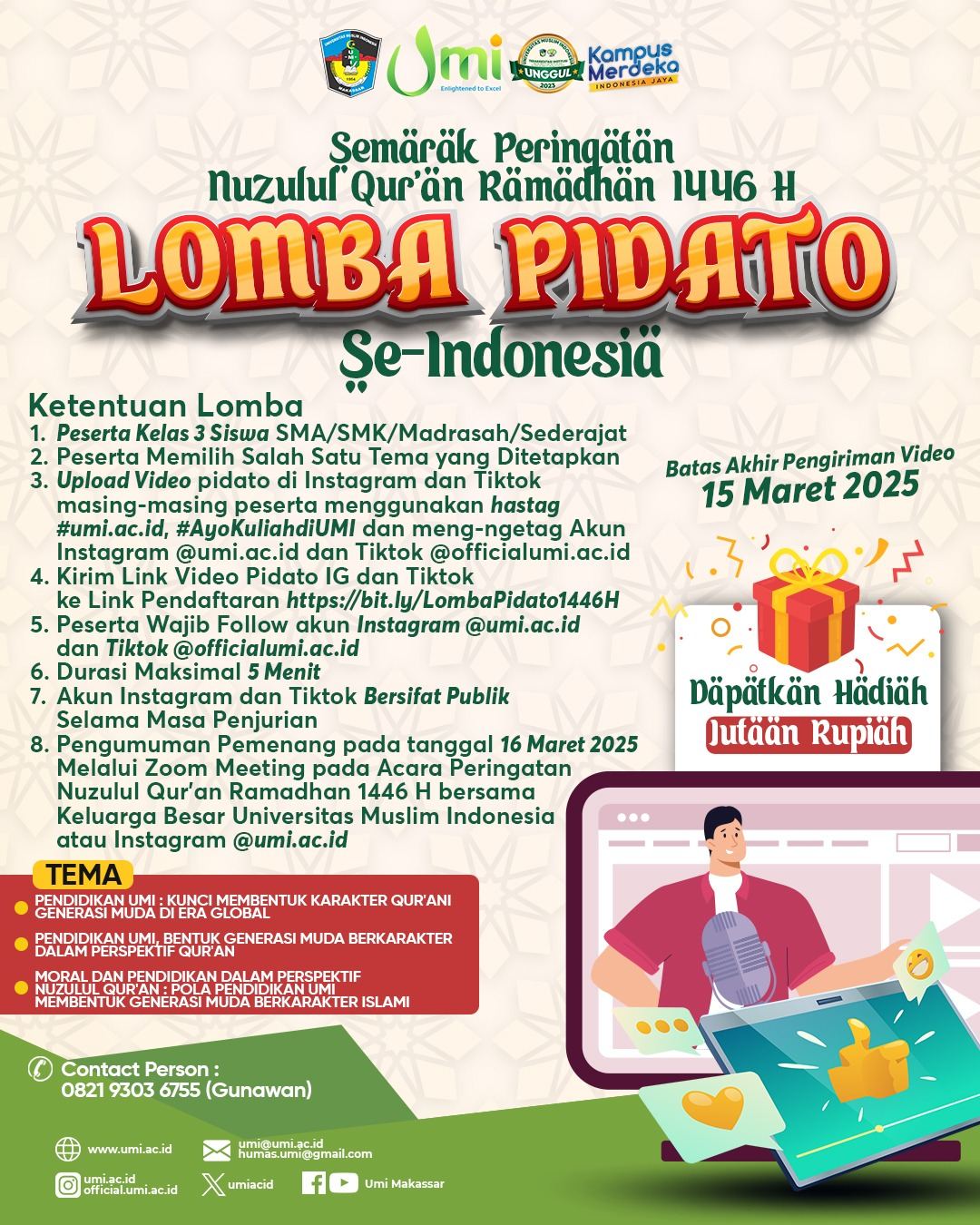 Ayo Daftar! Lomba Pidato Peringatan Nuzulul Quran di UMI Berhadiah Jutaan Rupiah