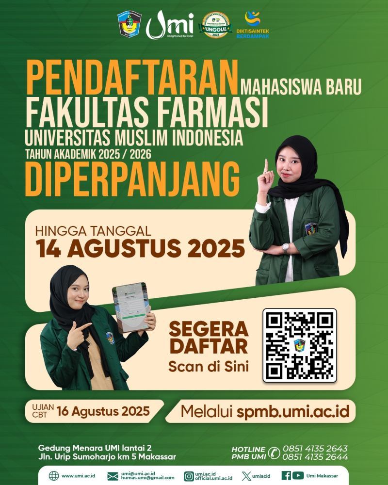Tingginya Permintaan Masyarakat, UMI Perpanjang Pendaftaran Mahasiswa Baru Fakultas Farmasi hingga 14 Agustus 2025