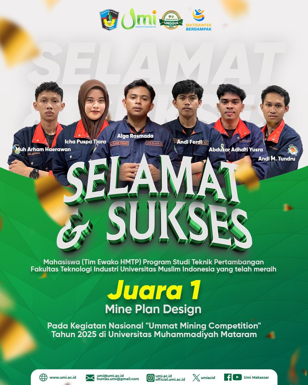 Tim Ewako HMTP FTI UMI Raih Juara 1 Nasional dalam “Ummat Mining Competition” di Universitas Muhammadiyah Mataram