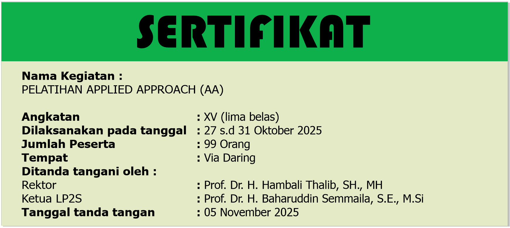 Daftar Peserta Pelatihan Applied Approach (AA) Angkatan XV