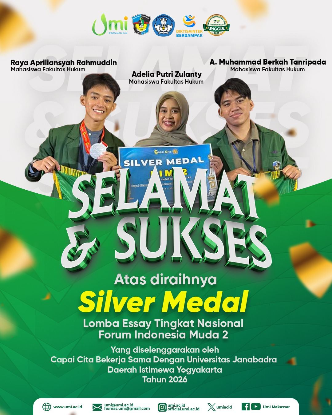 Rektor UMI Apresiasi Silver Medali pada Forum Indonesia Muda 2 di Yogyakarta