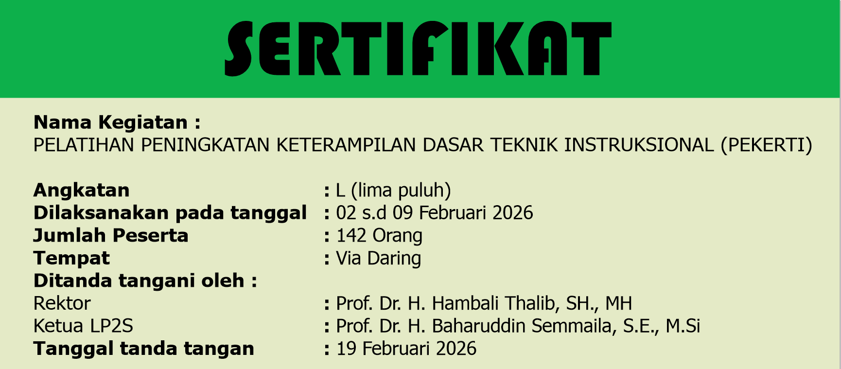 Daftar Peserta Pelatihan Pekerti Angkatan L