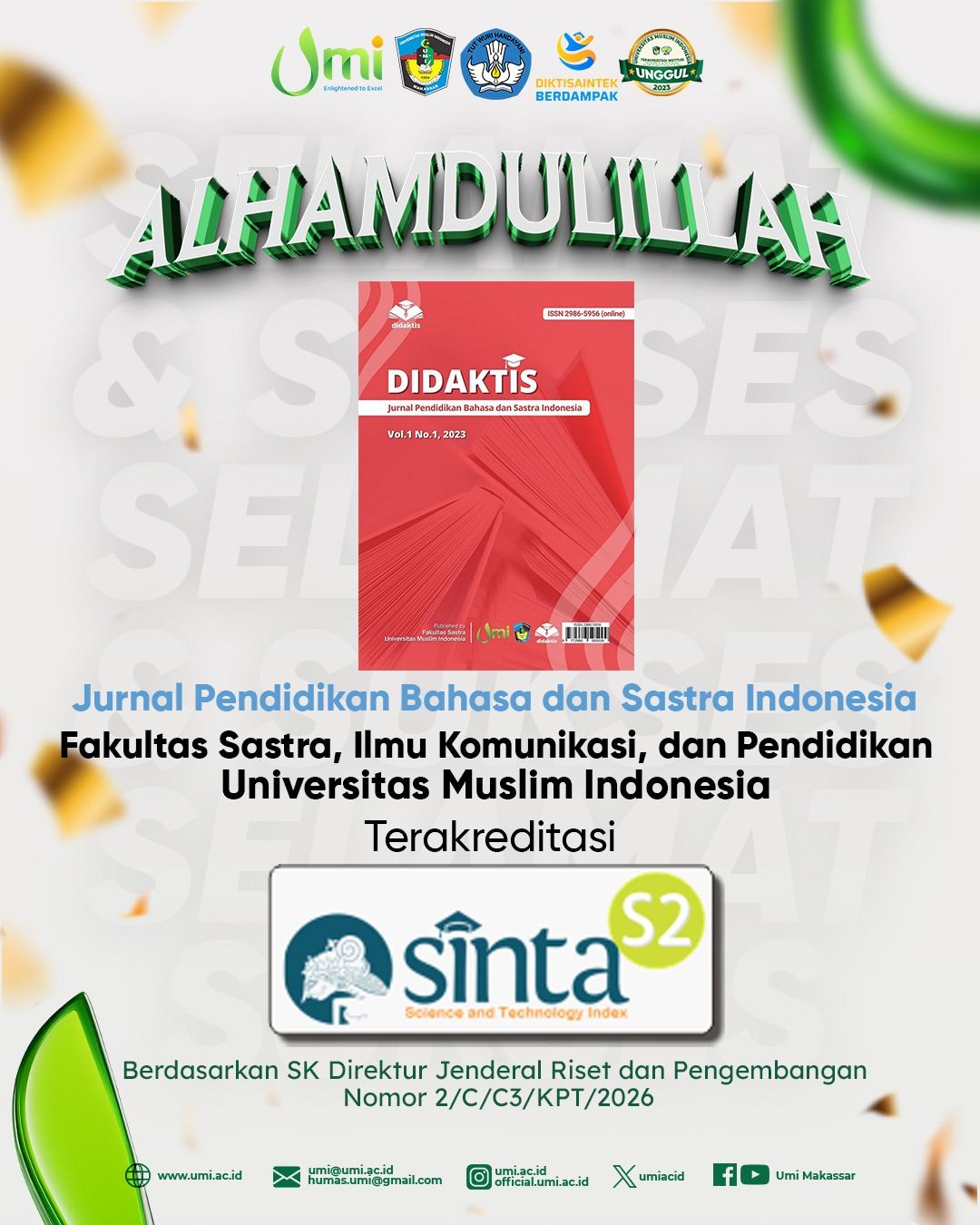 Lima Jurnal UMI Raih Akreditasi SINTA 2 Tahun 2026, Perkuat Reputasi Publikasi Ilmiah Nasional