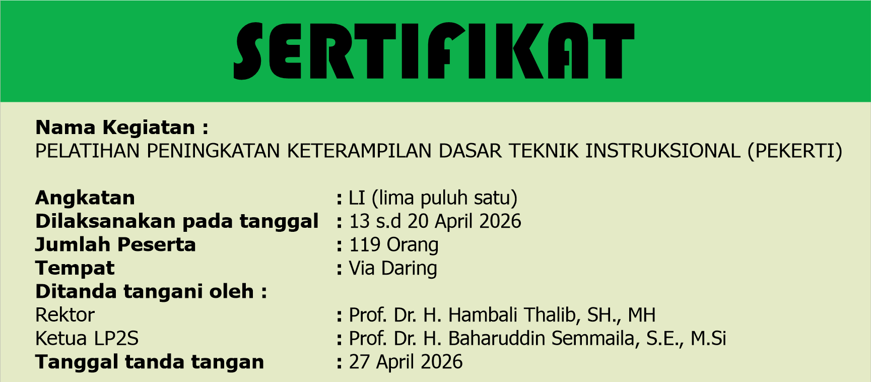 Daftar Peserta Pelatihan Pekerti Angkatan LI